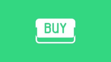 Yeşil arkaplanda White Buy düğmesi simgesi izole edildi. Finansal ve borsa yatırım konsepti. 4K Video hareketli grafik canlandırması