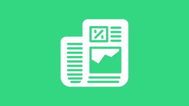 Beyaz İşletme finans raporu yeşil arka planda izole edilmiş. Denetim ve analiz, belge, plan sembolü. 4K Video hareketli grafik canlandırması