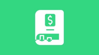 Beyaz Finansal Kitap simgesi yeşil arka planda izole edildi. 4K Video hareketli grafik canlandırması