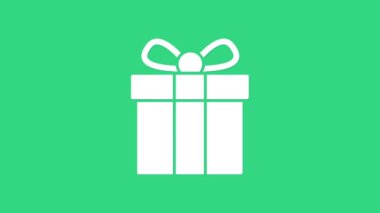 Yeşil arkaplanda beyaz hediye kutusu simgesi izole edildi. 4K Video hareketli grafik canlandırması