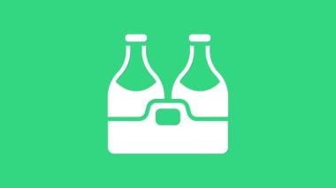 Beyaz şampanya şişesi ikonu yeşil arka planda izole edilmiş. Mutlu Noeller ve mutlu yıllar. 4K Video hareketli grafik canlandırması