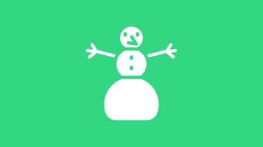 Beyaz Noel kardan adam ikonu yeşil arka planda izole edilmiş. Mutlu Noeller ve mutlu yıllar. 4K Video hareketli grafik canlandırması