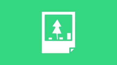 Yeşil arka planda izole edilmiş beyaz Noel kartpostalı ikonu. Mutlu Noeller ve mutlu yıllar. 4K Video hareketli grafik canlandırması