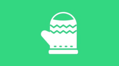 Yeşil arka planda beyaz Noel eldiveni simgesi izole edildi. Mutlu Noeller ve mutlu yıllar. 4K Video hareketli grafik canlandırması