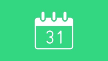 Yeşil arkaplanda beyaz takvim simgesi izole edildi. Olay hatırlatma sembolü. Mutlu Noeller ve mutlu yıllar. 4K Video hareketli grafik canlandırması