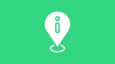 Bilgi simgesine sahip beyaz konum yeşil arkaplanda izole edildi. 4K Video hareketli grafik canlandırması