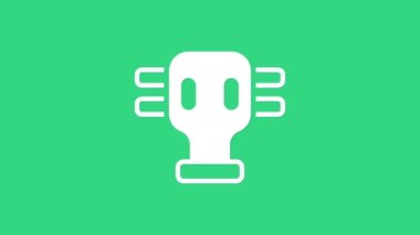 Yeşil arkaplanda beyaz gaz maskesi simgesi izole edildi. Solunum cihazı işareti. 4K Video hareketli grafik canlandırması