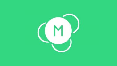 Beyaz Molekül simgesi yeşil arkaplanda izole edildi. Kimya moleküllerinin yapısı, fen öğretmenlerinin yenilikçi eğitim posteri. 4K Video hareketli grafik canlandırması