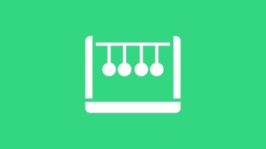 Yeşil arkaplanda beyaz sarkaç simgesi izole edildi. Newtons beşiği. 4K Video hareketli grafik canlandırması