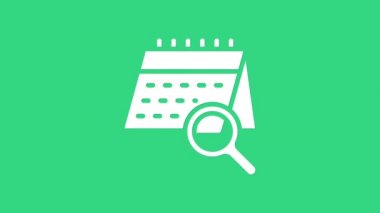 Yeşil arkaplanda beyaz takvim arama simgesi izole edildi. 4K Video hareketli grafik canlandırması