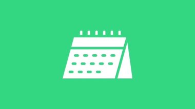 Yeşil arkaplanda beyaz takvim simgesi izole edildi. Olay hatırlatma sembolü. 4K Video hareketli grafik canlandırması