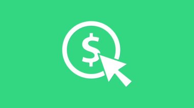 Yeşil arka planda dolar sembolü olan beyaz sikke parası. Bankacılık işareti. Para sembolü. 4K Video hareketli grafik canlandırması