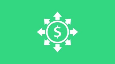 Beyaz Dolar, paylaşım, ağ simgesi yeşil arkaplanda izole edildi. 4K Video hareketli grafik canlandırması