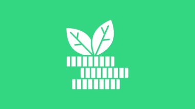 Beyaz Dolar bitki simgesi yeşil arkaplanda izole edildi. İş yatırımı büyüme konsepti. Para tasarrufu ve yatırım. 4K Video hareketli grafik canlandırması