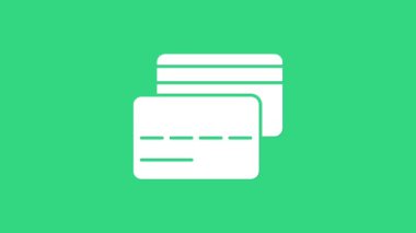 Yeşil arkaplanda beyaz kredi kartı simgesi izole edildi. Çevrimiçi ödeme. Nakit çekilmesi. Finansal operasyonlar. Alışveriş tabelası. 4K Video hareketli grafik canlandırması