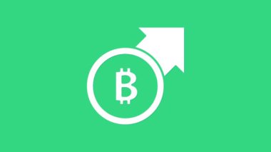 Beyaz Finansal büyüme ve bitcoin para ikonu yeşil arka planda izole. Gelirleri arttırıyorum. 4K Video hareketli grafik canlandırması
