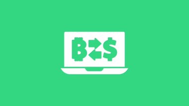 Yeşil arkaplanda beyaz kripto döviz simgesi izole edildi. Bitcoin 'den dolar takas simgesine. Kripto para teknolojisi, mobil bankacılık. 4K Video hareketli grafik canlandırması
