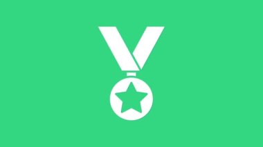 Yeşil arka planda beyaz askeri ödül ikonu var. Ordu işareti. 4K Video hareketli grafik canlandırması