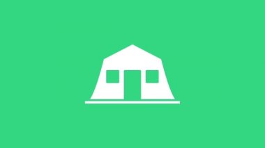 Beyaz Askeri kışla ikonu yeşil arka planda izole edildi. Hava saldırıları mimari ordusu. 4K Video hareketli grafik canlandırması