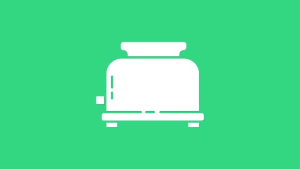 Biały toster z ikoną toastów na zielonym tle. 4K Animacja graficzna ruchu wideo — Wideo stockowe