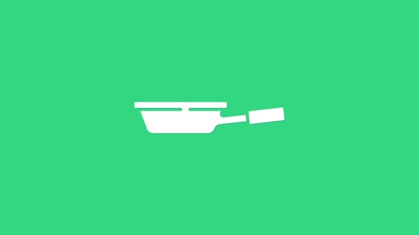 Biała ikona patelni izolowana na zielonym tle. Smażyć lub pieczeń żywności symbol. 4K Animacja graficzna ruchu wideo — Wideo stockowe