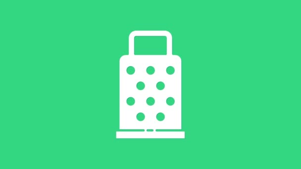 White Grater icon isolated on green background. Kitchen symbol. Cooking utensil. Cutlery sign. 4K Video motion graphic animation — Stock Video