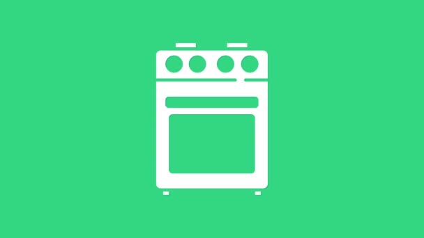 白色烤箱图标孤立在绿色背景上.煤气炉的标志。4K视频运动图形动画 — 图库视频影像