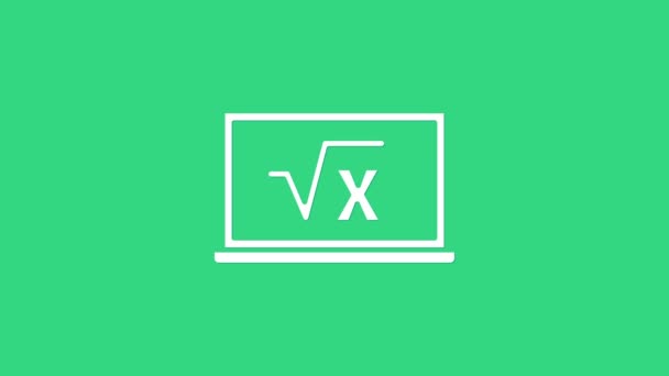 Weiße quadratische Wurzel aus x-Zeichen auf Tafelbild isoliert auf grünem Hintergrund. Mathematischer Ausdruck. 4K Video Motion Grafik Animation — Stockvideo