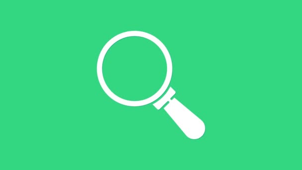 Wit vergrootglas pictogram geïsoleerd op groene achtergrond. Zoek, focus, zoom, zakelijk symbool. 4K Video motion grafische animatie — Stockvideo