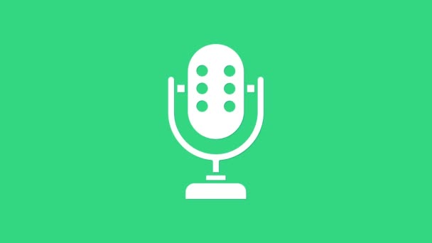 Icône Microphone blanc isolé sur fond vert. Sur micro micro radio. Signal haut-parleur. Animation graphique de mouvement vidéo 4K — Video
