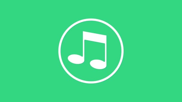 Nota de música branca, ícone de tom isolado no fundo verde. Animação gráfica em movimento de vídeo 4K — Vídeo de Stock