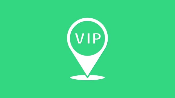 White Location Vip icoon geïsoleerd op groene achtergrond. 4K Video motion grafische animatie — Stockvideo