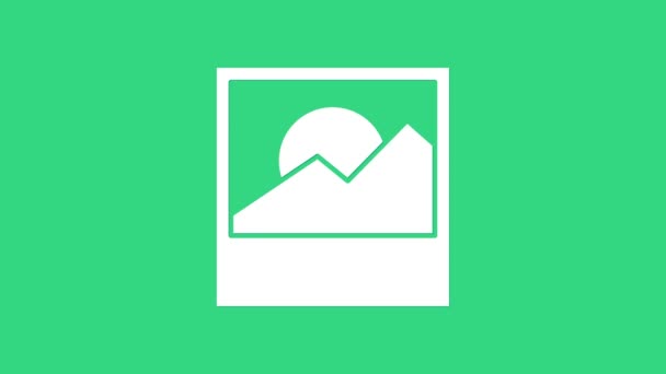 Icona della foto bianca isolata su sfondo verde. Animazione grafica 4K Video motion — Video Stock