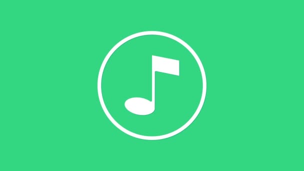Nota de música branca, ícone de tom isolado no fundo verde. Animação gráfica em movimento de vídeo 4K — Vídeo de Stock