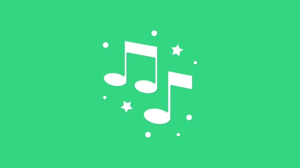 Witte Muziek noot, toon pictogram geïsoleerd op groene achtergrond. 4K Video motion grafische animatie — Stockvideo