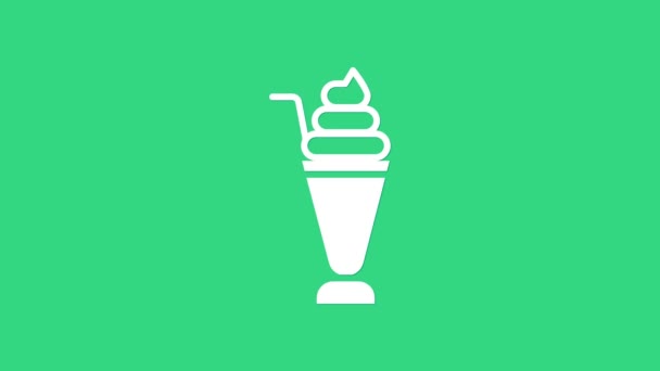 Λευκό εικονίδιο Milkshake απομονωμένο σε πράσινο φόντο. Πλαστικό κύπελλο με καπάκι και καλαμάκι. 4K Γραφική κίνηση κίνησης βίντεο — Αρχείο Βίντεο