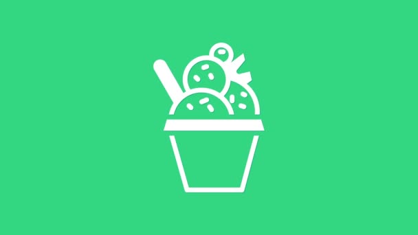 White Ice cream in the bowl icon isolated on green background. Sweet symbol. 4K Video motion graphic animation — Stock Video