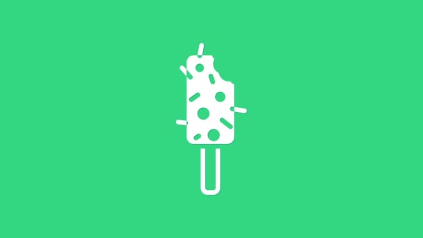 White Ice cream icon isolated on green background. Sweet symbol. 4K Video motion graphic animation — Stock Video