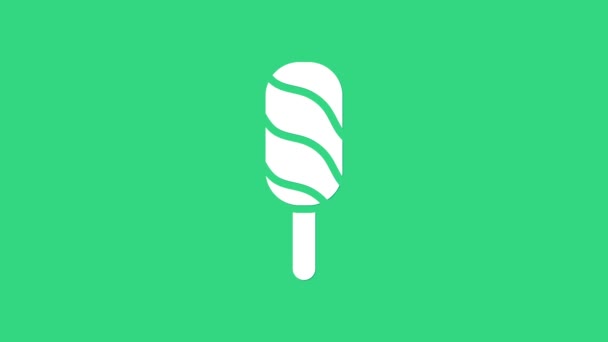 Ikon es krim putih diisolasi dengan latar belakang hijau. Simbol manis. Animasi grafis gerak Video 4K — Stok Video