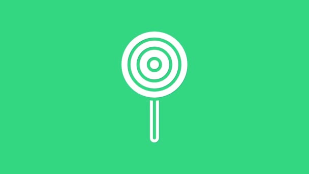 Weißes Lollipop-Symbol isoliert auf grünem Hintergrund. Süßigkeiten-Zeichen. Essen, köstliches Symbol. 4K Video Motion Grafik Animation — Stockvideo