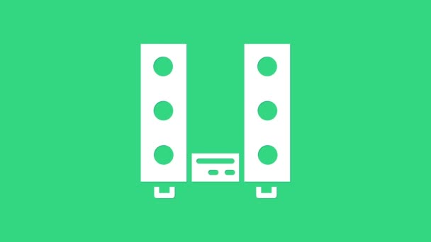 White Home sztereó két hangszóró ikon elszigetelt zöld háttérrel. Zenei rendszer. 4K Videó mozgás grafikus animáció — Stock videók