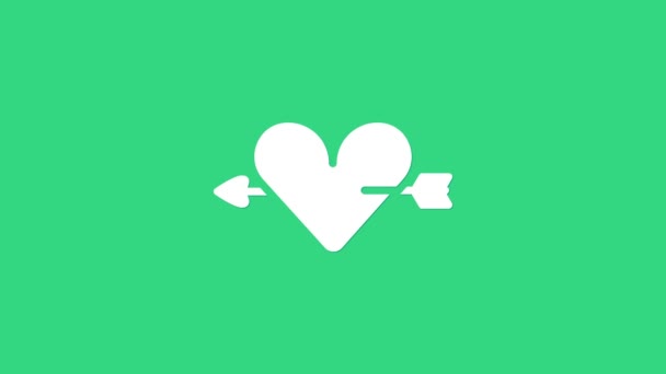 Symbol White Amour z ikoną serca i strzałki odizolowany na zielonym tle. Znak miłości. Symbol walentynkowy. 4K Animacja graficzna ruchu wideo — Wideo stockowe