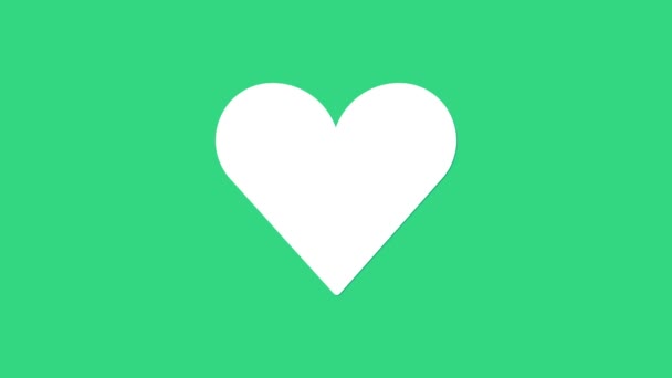 Ikona Białego Serca na zielonym tle. Romantyczny symbol połączony, połączony, pasja i ślub. Symbol walentynkowy. 4K Animacja graficzna ruchu wideo — Wideo stockowe