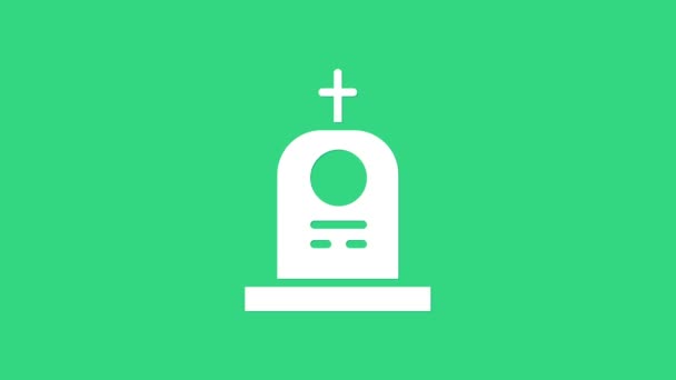 Tomba bianca con icona in pietra tombale isolata su sfondo verde. Animazione grafica 4K Video motion — Video Stock