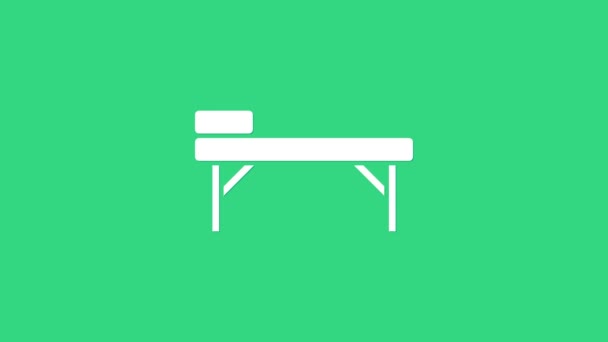 Ícone da mesa de massagem branca isolado no fundo verde. Animação gráfica em movimento de vídeo 4K — Vídeo de Stock