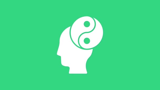 Biały symbol Yin Yang harmonii i równowagi ikony izolowane na zielonym tle. 4K Animacja graficzna ruchu wideo — Wideo stockowe