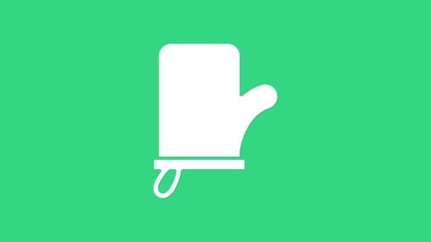 Biała Sauna rękawiczki ikona izolowane na zielonym tle. Mitten do spa. 4K Animacja graficzna ruchu wideo — Wideo stockowe
