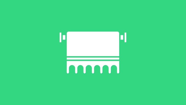 Biały ręcznik na ikonie wieszaka izolowany na zielonym tle. Ikona ręcznika łazienkowego. 4K Animacja graficzna ruchu wideo — Wideo stockowe