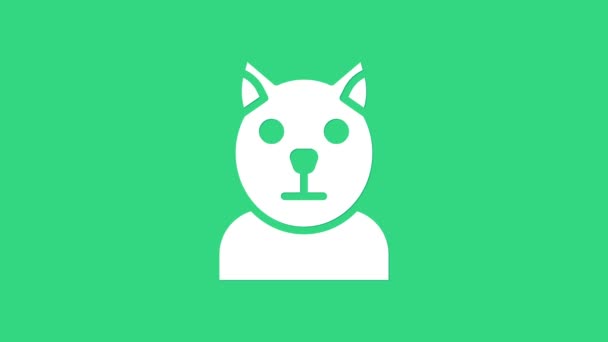 Beyaz Kedi simgesi yeşil arkaplanda izole edildi. Hayvan sembolü. 4K Video hareketli grafik canlandırması — Stok video