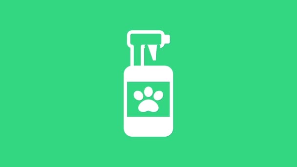 Biały Pet szampon ikona izolowane na zielonym tle. Znak opieki nad zwierzętami. Symbol czyszczenia psów. 4K Animacja graficzna ruchu wideo — Wideo stockowe